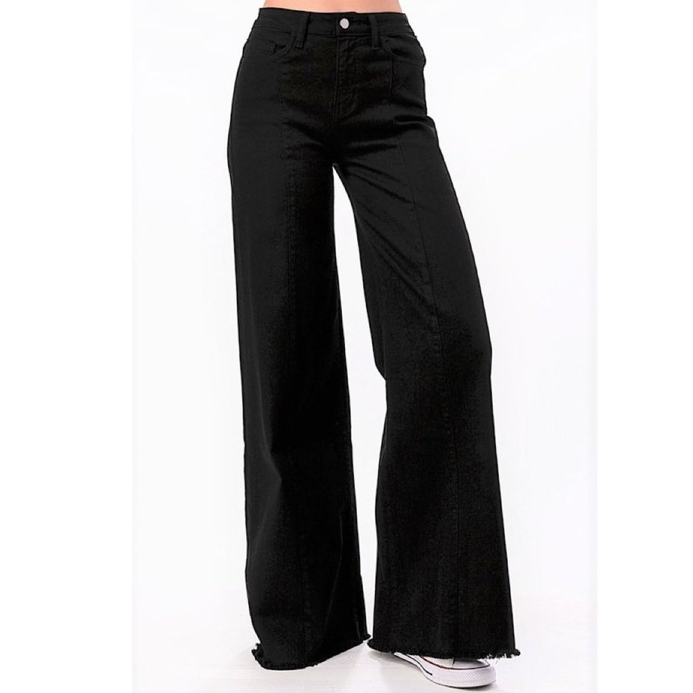Black Wash Premium Denim Front Seam High Waist Flare Leg